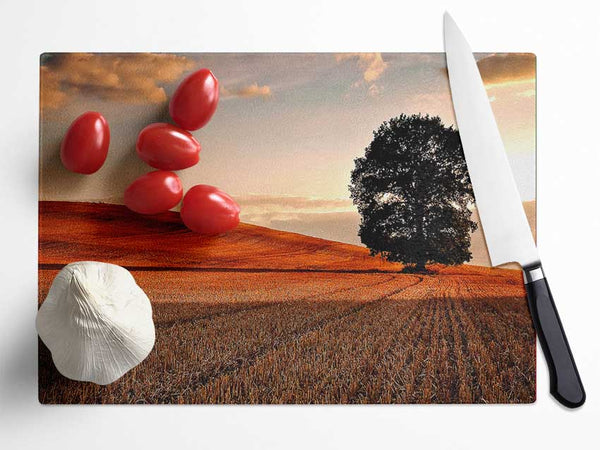 Lonesome Tree In The Field Autumn Glass Chopping Board