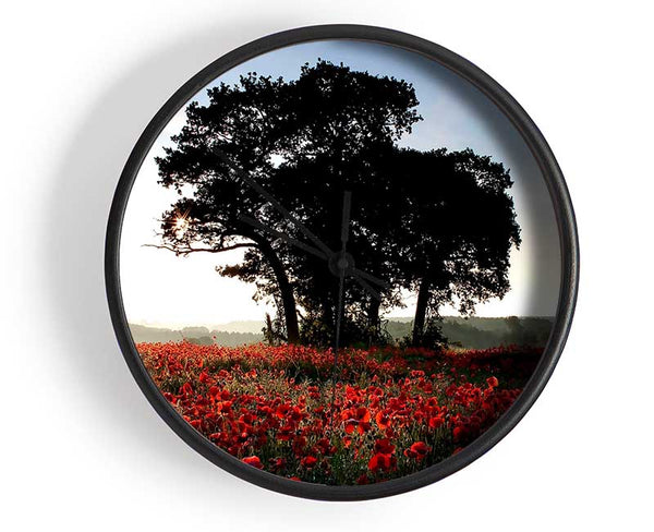 Sunset Poppy tree Clock - Wallart-Direct UK