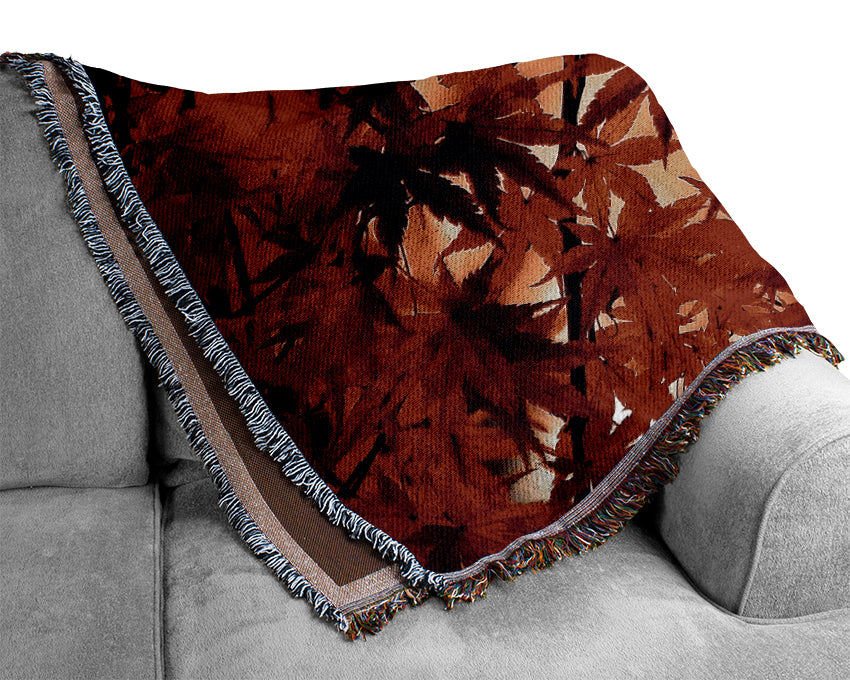 Red Leaves In Winter Woven Blanket