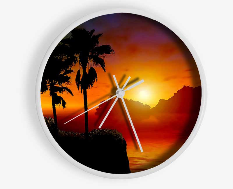 Palm Tree Orange Sun Clock - Wallart-Direct UK