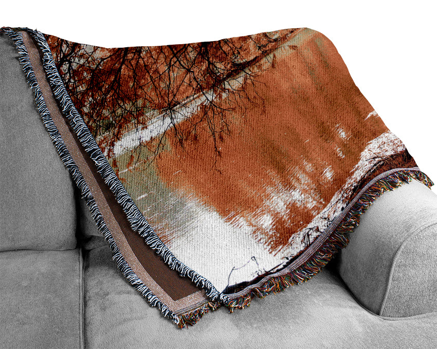 Autumn Orange River Reflections Woven Blanket