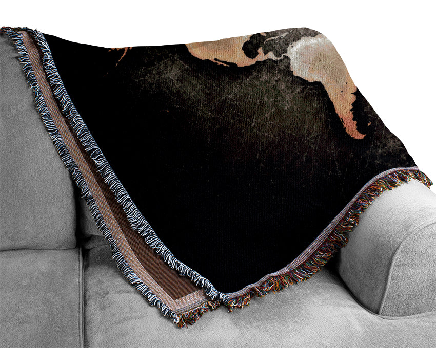 Grunge World Map Woven Blanket