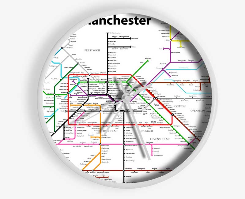 Manchester Pub Tube Map Clock - Wallart-Direct UK