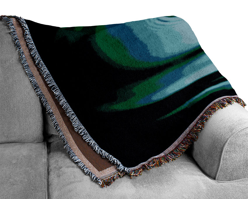Green Water Droplet Woven Blanket