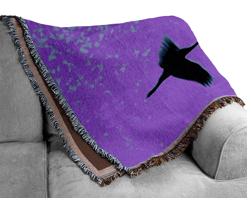 Geese Trio In Flight Purple Woven Blanket
