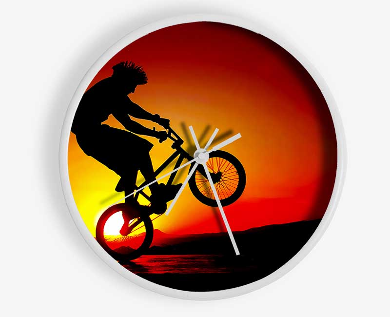 Bmx Back Wheelie In Red Sunlight Clock - Wallart-Direct UK