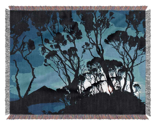 Distant Mountain View Blue Woven Blanket