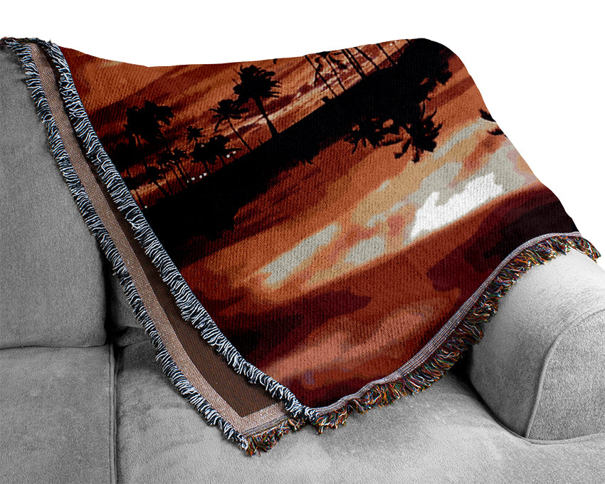 Pink Palm Tree Reflections Woven Blanket