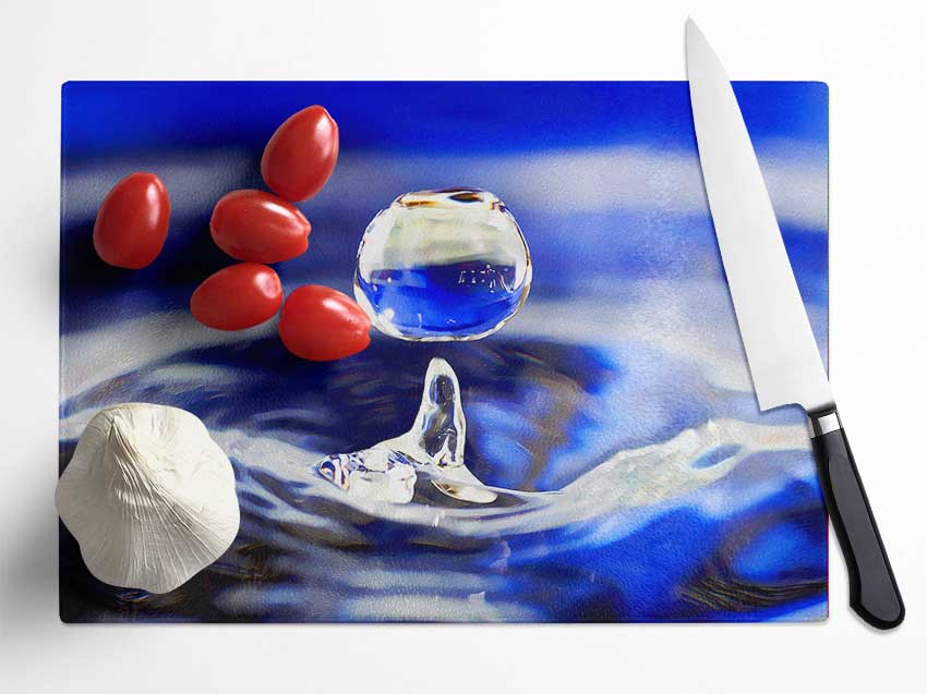 Blue Water Droplet Glass Chopping Board