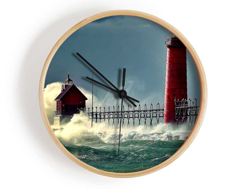 Lighthouse Stormy Sea Clock - Wallart-Direct UK