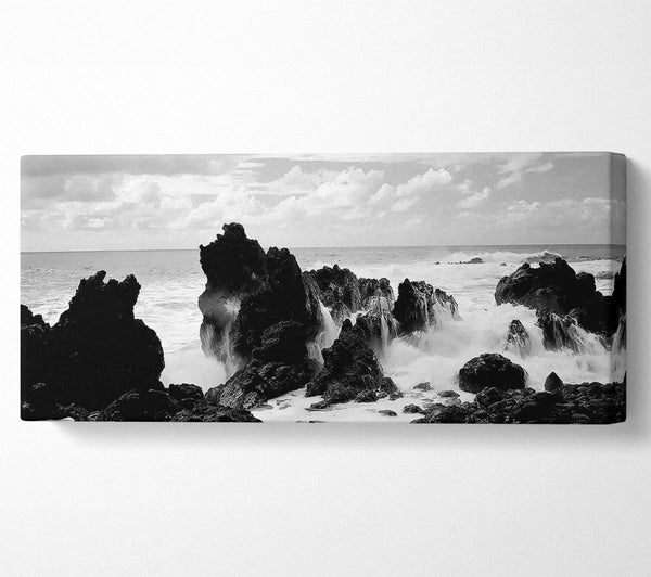 Crashing Waves Over Rocks B n W