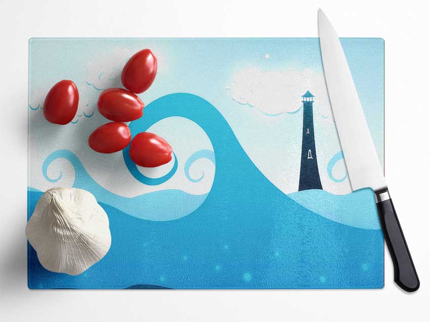 Blue Waves Glass Chopping Board