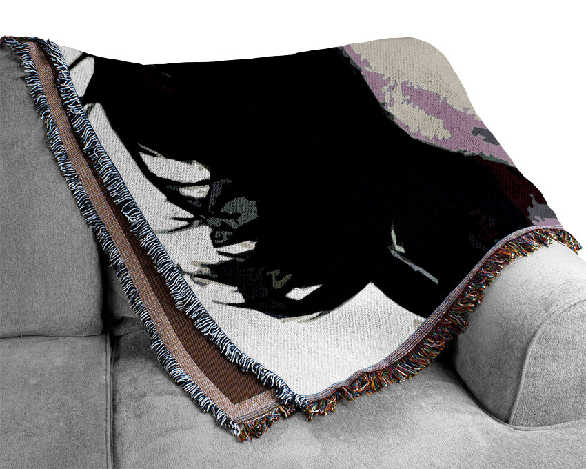 Jim Morrison Face B n W Woven Blanket