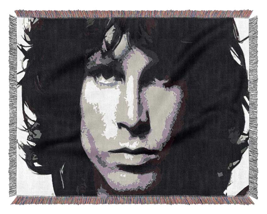 Jim Morrison Face B n W Woven Blanket