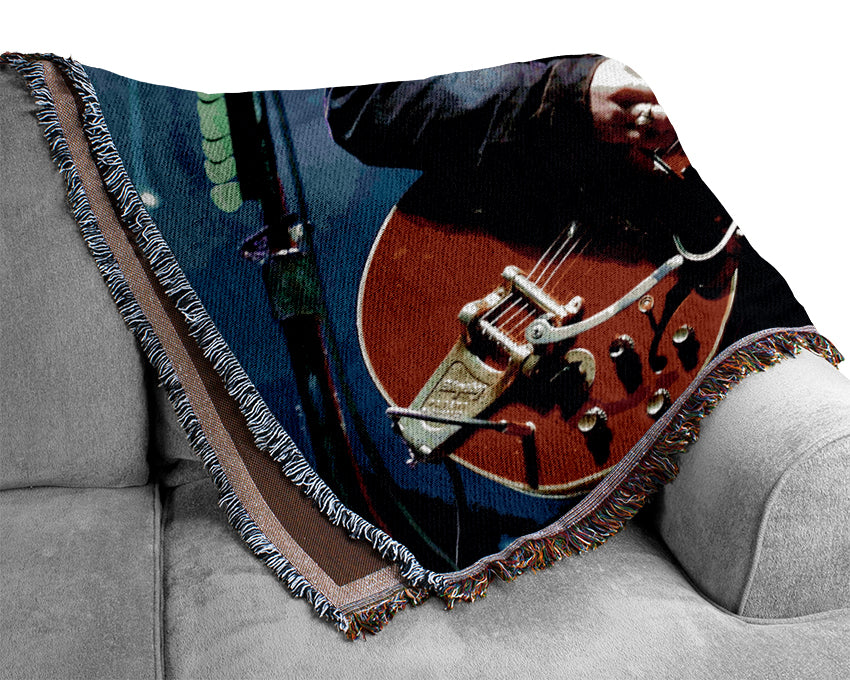 Noel Gallagher Playing Guitar Woven Blanket