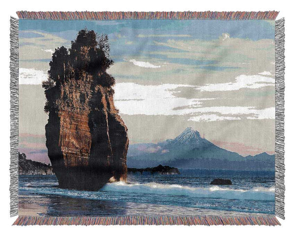 New Zealand Beach Mount Taranaki View Woven Blanket