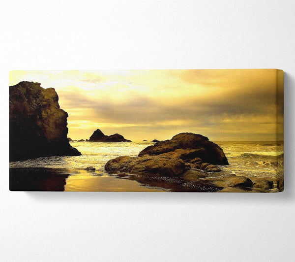 Rocky Beach At Yellow Dawn