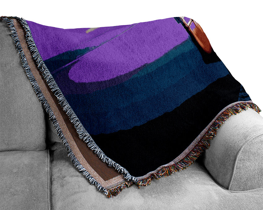 Tranquil Lake Boat House Purple Woven Blanket
