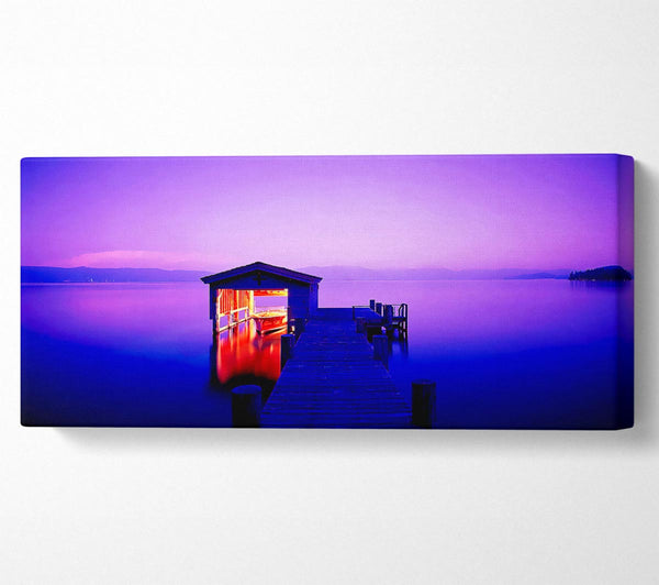Tranquil Lake Boat House Purple