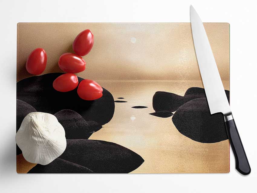 Tranquil Ocean Rocks Glass Chopping Board