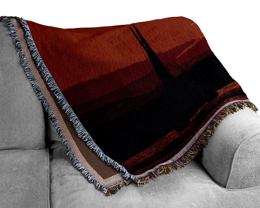 Sailing Into The Red Sunset Woven Blanket