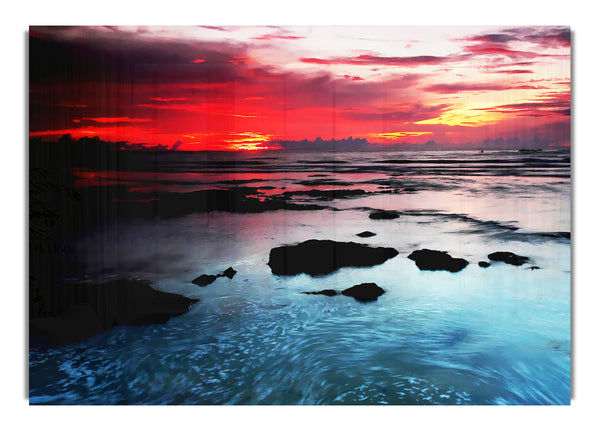 Lava Red Skies Over The Turquoise Ocean