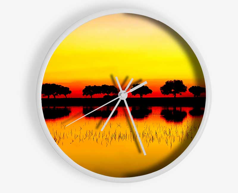 Reflections Of The Sunset Trees Golden Clock - Wallart-Direct UK