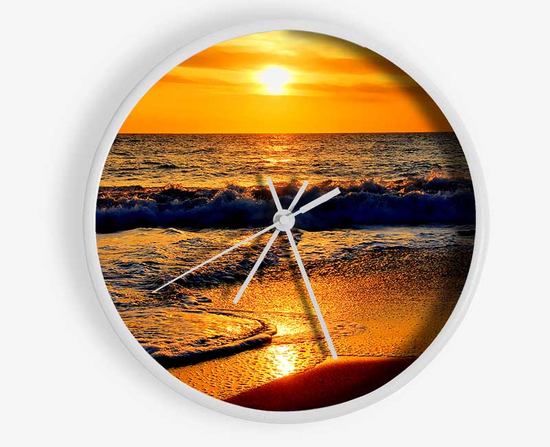 Yellow Ocean Waves Clock - Wallart-Direct UK