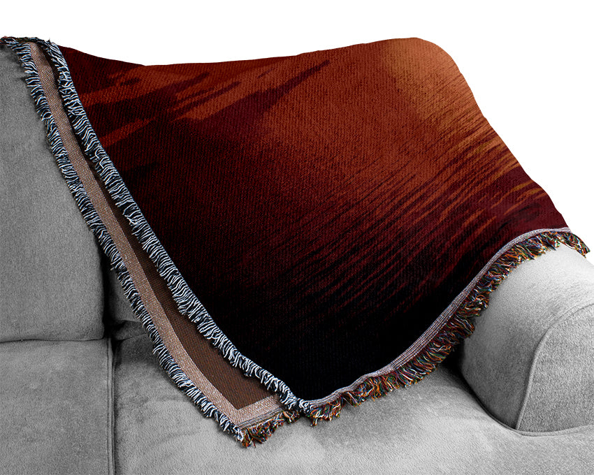 Red Skies Over The Golden Ocean Woven Blanket