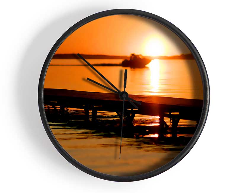 Peach Sunset Jetty Clock - Wallart-Direct UK