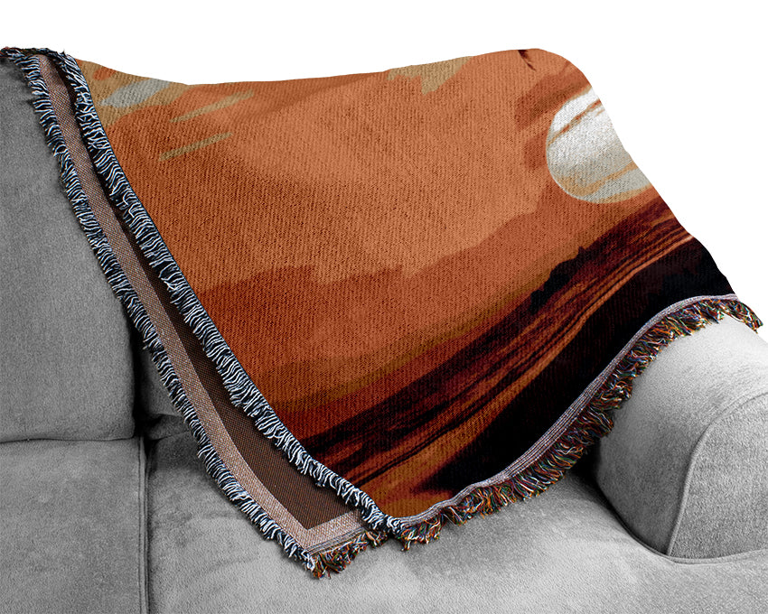 Palmtree Sunset Over The Ocean Woven Blanket