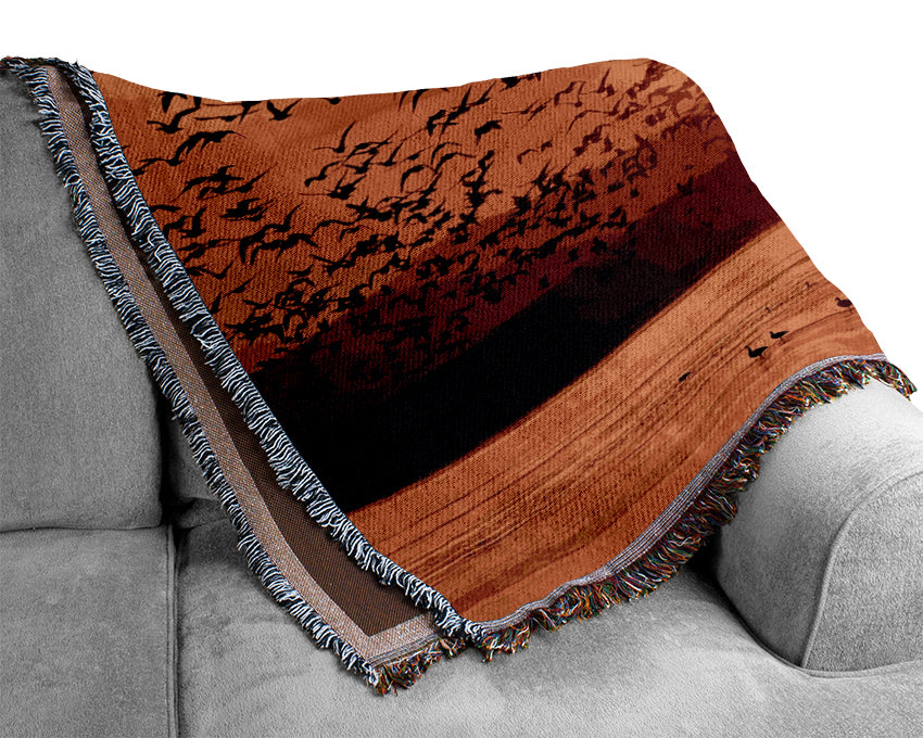 The Birds In The Golden Sunset Woven Blanket