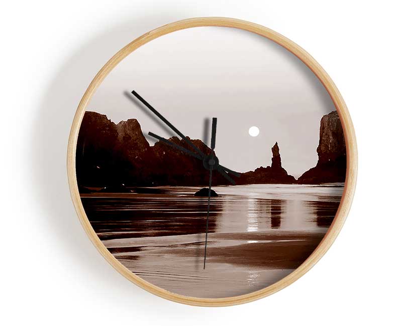 Chocolate Ocean Rocks Clock - Wallart-Direct UK