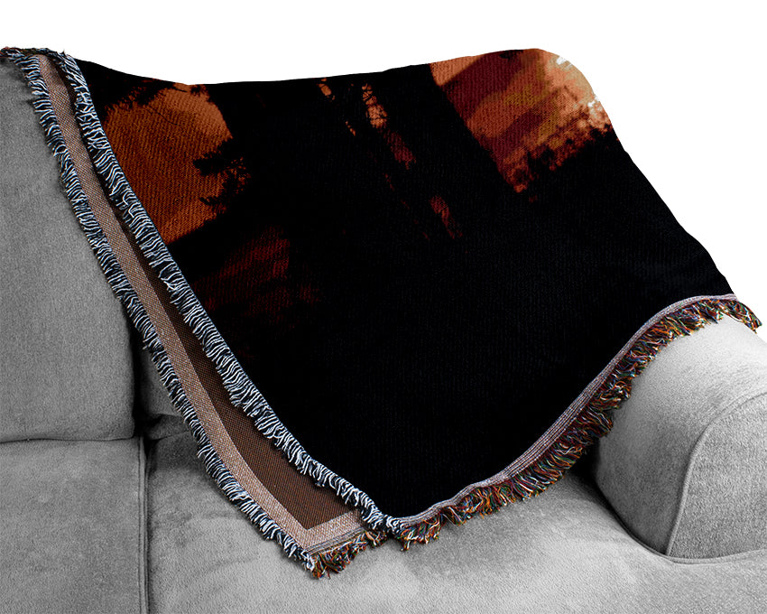 Orange Sunset Through The Trees Woven Blanket
