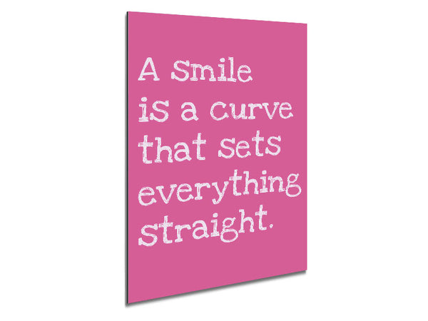 Motivational Quote Smile Is A Curve Pink Metal Print