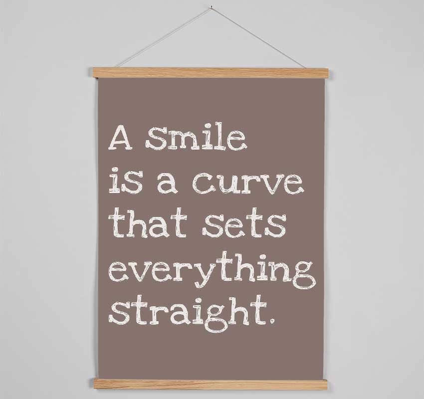 Motivational Quote Smile Is A Curve Beige Hanging Poster - Wallart-Direct UK