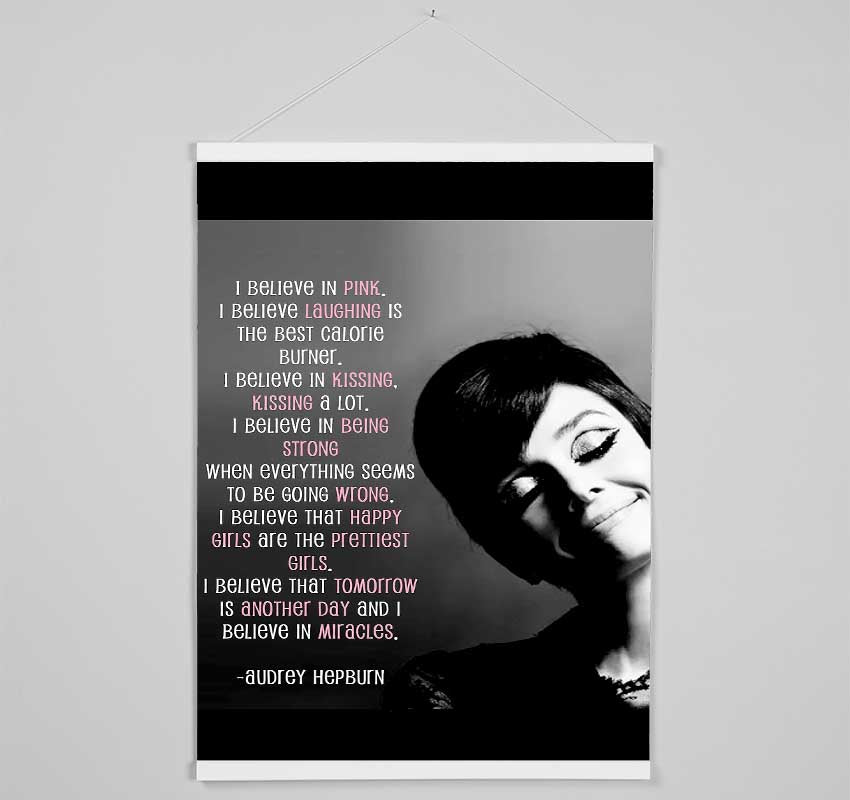 Motivational Quote Audrey Hepburn I Believe In Pink Portrait Hanging Poster - Wallart-Direct UK