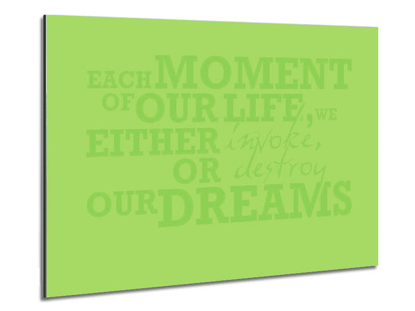 Motivational Quote Each Moment Of Our Life Lime Green Metal Print