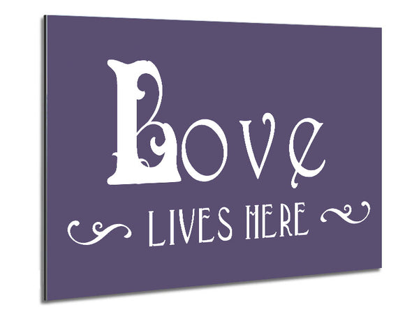 Love Quote Love Lives Here Vines Lilac Metal Print
