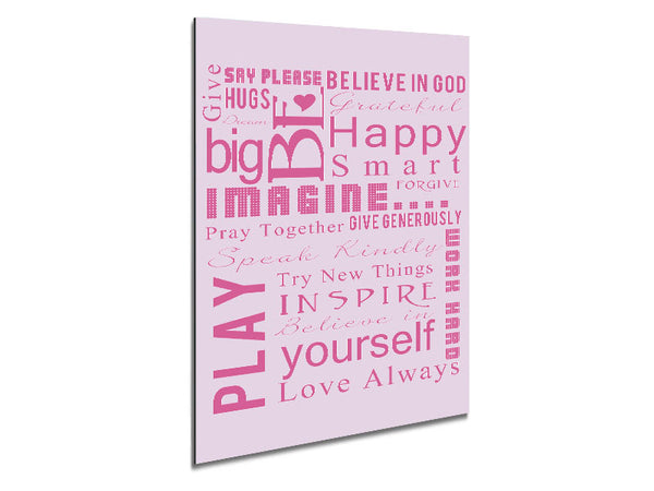 Home Quote Family Rules Be Happy Love Always Pink Metal Print