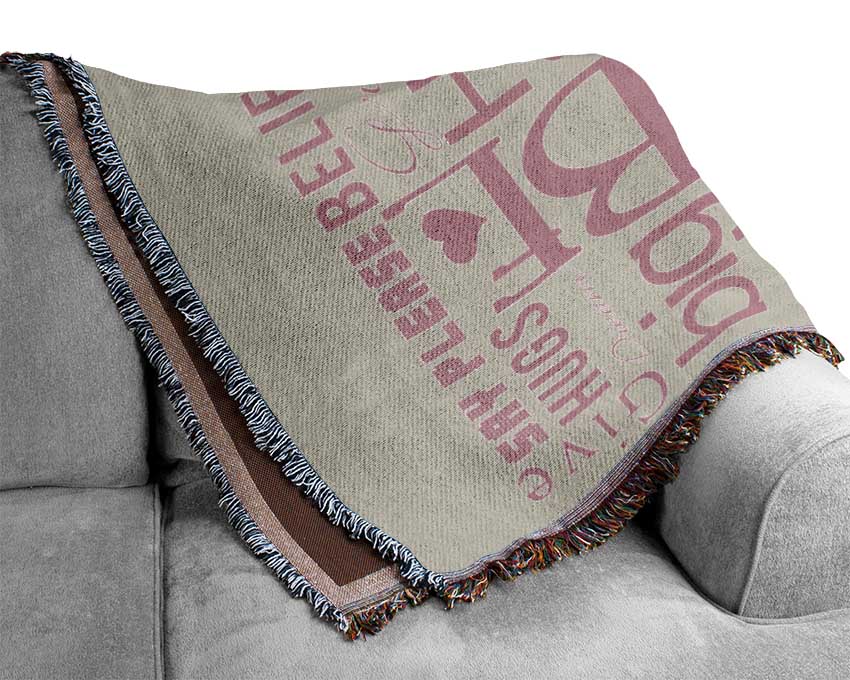 Home Quote Family Rules Be Happy Love Always Pink Woven Blanket