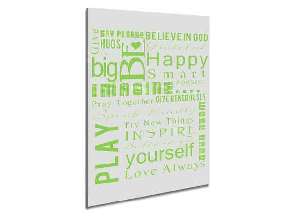 Home Quote Family Rules Be Happy Love Always Lime Green Metal Print