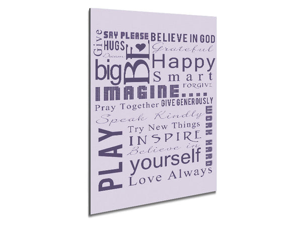 Home Quote Family Rules Be Happy Love Always Lilac Metal Print