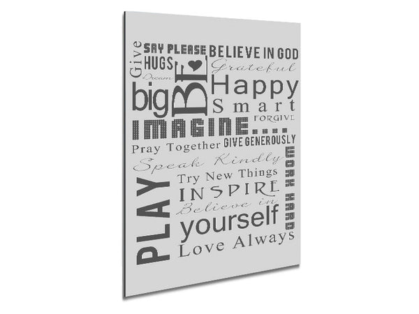 Home Quote Family Rules Be Happy Love Always Grey Metal Print