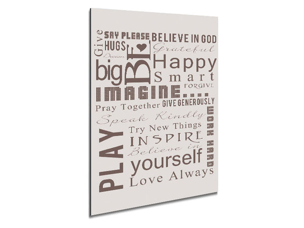 Home Quote Family Rules Be Happy Love Always Beige Metal Print