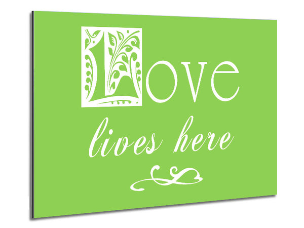 Love Quote Love Lives Here Lime Green Metal Print
