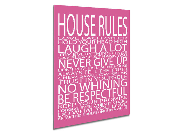 Family Quote House Rules Love Each Other Pink Metal Print