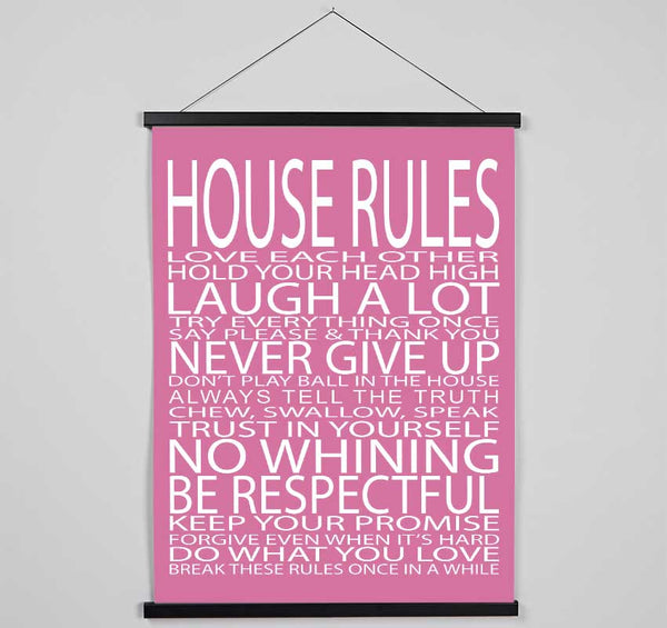 Family Quote House Rules Love Each Other Pink Hanging Poster - Wallart-Direct UK