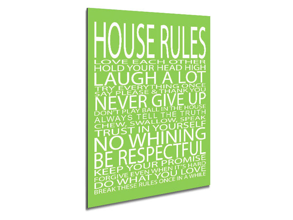 Family Quote House Rules Love Each Other Lime Green Metal Print