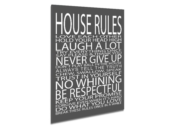 Family Quote House Rules Love Each Other Grey Metal Print